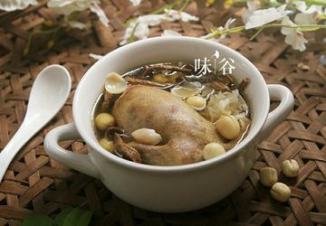 白莲茶树菇乳鸽汤