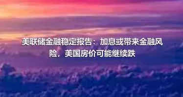 美联储金融稳定报告：加息或带来金融风险，美国房价可能继续跌